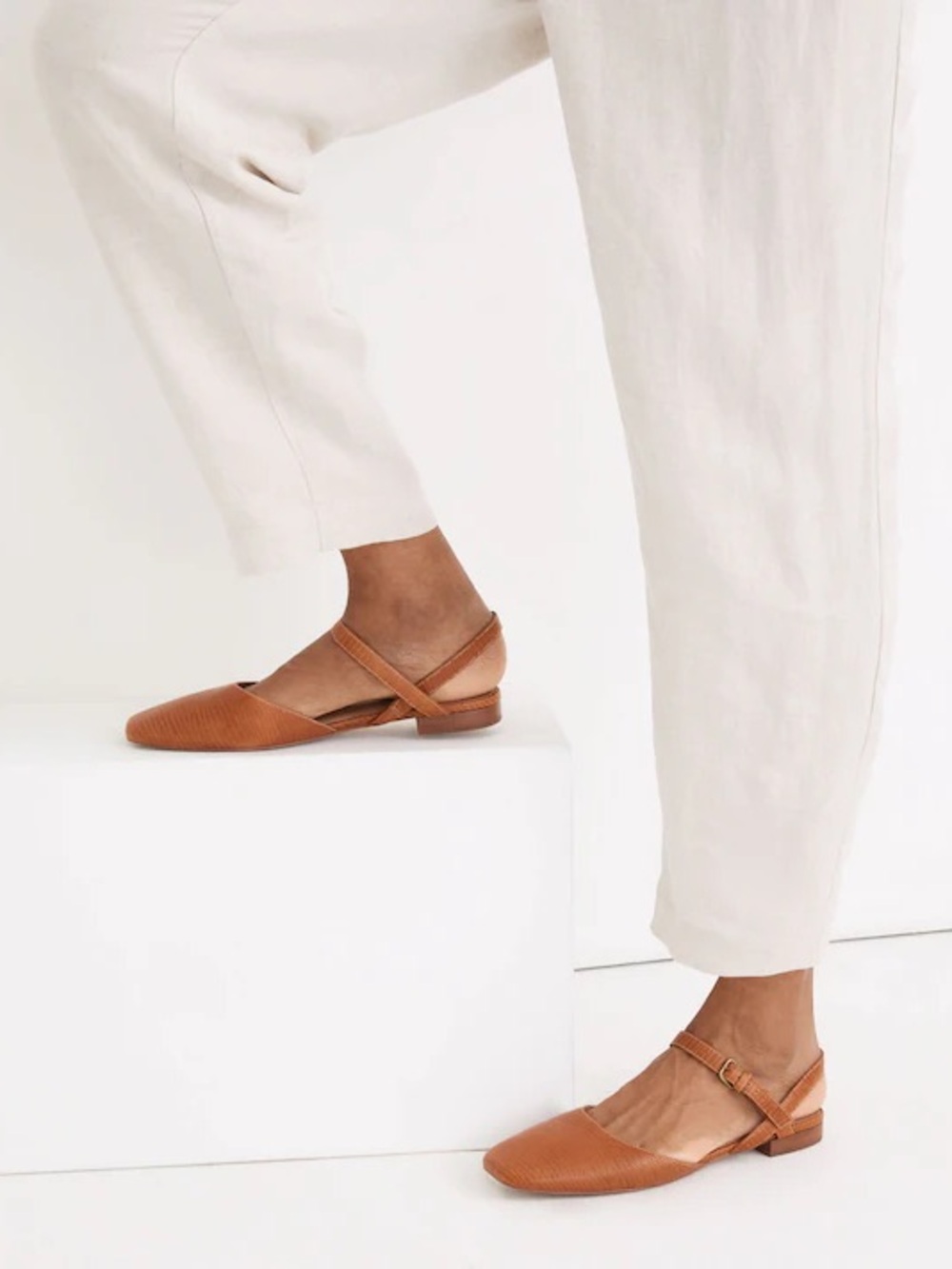 The Jeanne Slingback Flat in Lizard Embossed Leather Warm Nutmeg size 7 - Picture 2 of 7